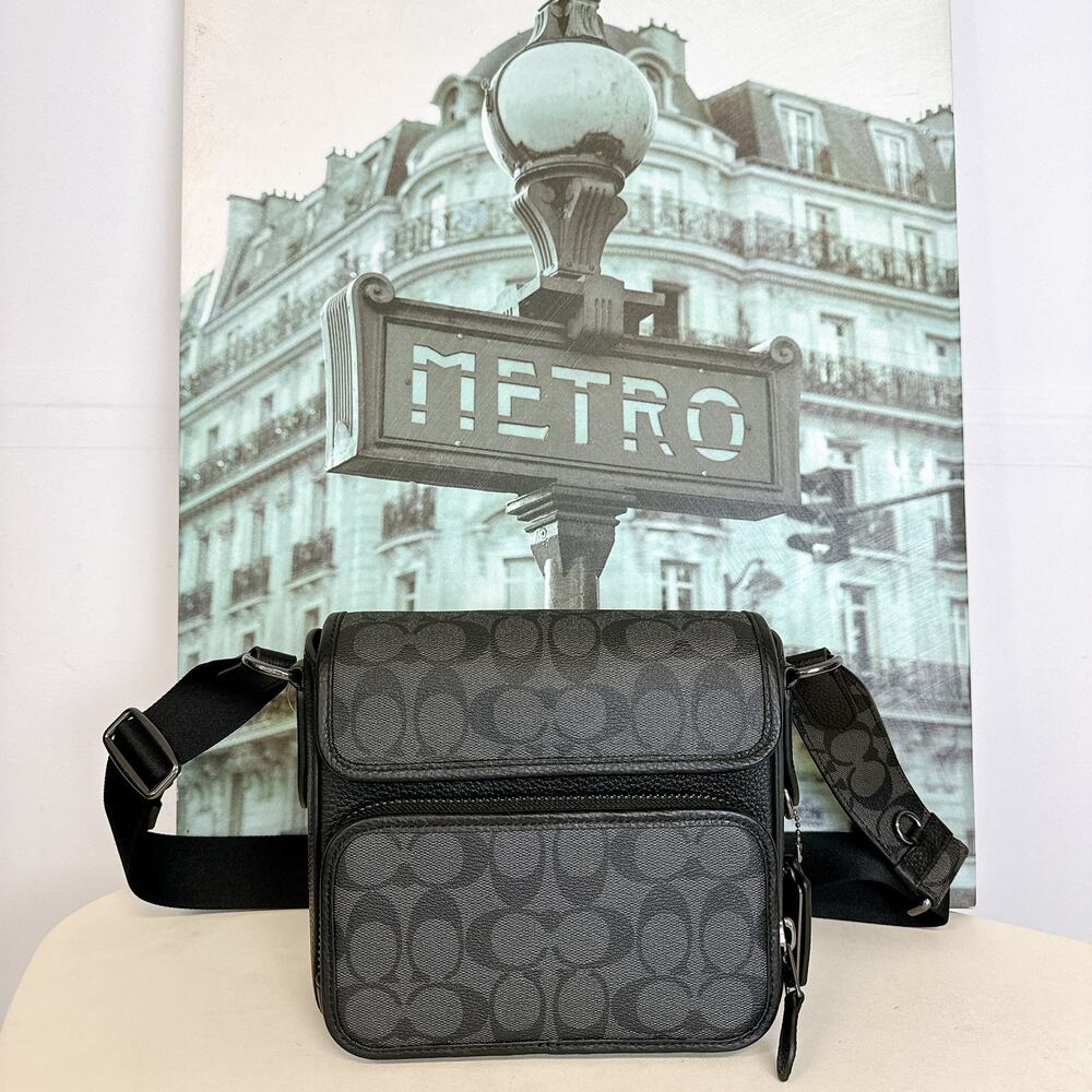 Coach C9870 Sullivan Flap Crossbody In Signature Canvas IN Black Charcoal - Picture 2 of 8
